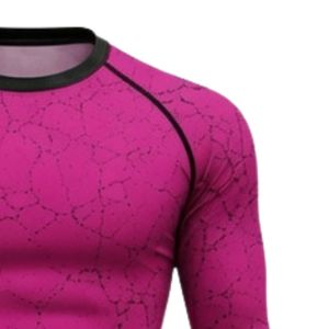 เสื้อคอมเพรสชั่นแขนยาวสีชมพูสด ลายแตก สำหรับออกกำลังกาย ฟิตเนส เทรนนิ่ง ระบายอากาศ แห้งเร็ว แบบซับลิเมชั่น เสื้อกีฬาคุณภาพสูง - Product Image 4