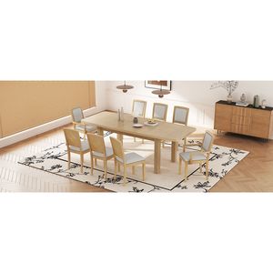 TOPMAX Set Tavolo da Pranzo Allungabile Rustico 84 Pollici con Prolunga Rimovibile 24 Pollici, 6 Sedie Imbottite Senza Braccioli, 2 Sedie Imbottite 24 Pollici - Product Image 5