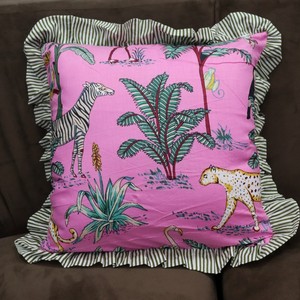 Animal Print Ruffle Cushion Cover Square Bohemian Style Decorative Pillowcase for <b>Home</b> Use Polyester Cotton Mix - Product Image 2