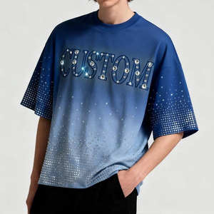 เสื้อยืดแบรนด์ส่วนตัวพร้อมป้ายและแท็ก  ลายกราฟิกประดับคริสตัล  เอฟเฟกต์ซันเฟด  ทรงหลวมไหล่ตก  น้ำหนักเบา - Product Image 3