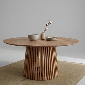 Modern <b>Round</b> Kura <b>Dining</b> <b>Table</b> Premium <b>Solid</b> Teak <b>Wood</b> with Unique Slatted Base for Luxury Home Decor Hospital & Apartment Use - Product Image 2