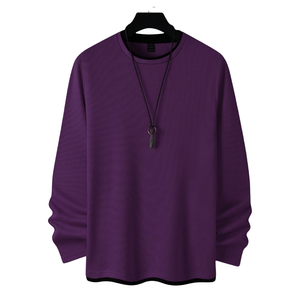 เสื้อเชิ้ตแขนยาวผ้าวาฟเฟิลสำหรับผู้ชาย สีม่วงล้วน คอกลม สวมใส่สบาย เนื้อผ้านุ่ม ทรงมาตรฐาน เหมาะสำหรับใส่ในชีวิตประจำวัน - Product Image 1
