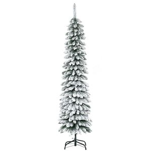 Albero di Natale Sottile Pre-Illuminato da 180 cm (210 cm) Verde Effetto Neve con 395 Rami Realistici e Base in Metallo per Decorazioni Natalizie - Product Image 1