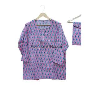 Ensemble pyjama imprimé à la main en coton 100% pur, col rond, pour femmes et filles, très demandé - Product Image 2