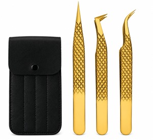 Juego de Pinzas para Pestañas Chapadas en Oro, Curvas y Rectas de Precisión, Aplicador para Aislamiento de Pestañas, Herramientas de Belleza - Product Image 3