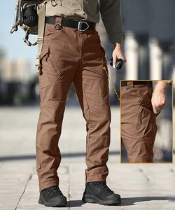 <b>Men's</b> <b>Brown</b> Tactical <b>Cargo</b> Pants High Waist Multiple Pockets Canvas Material Workwear Style Quick Dry Autumn Outdoor Trousers - Product Image 3