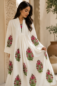Robe Kaftan Longue en Coton Imprimé Floral de Jaipur pour Femme, Coupe Ample, Style Bohème, Écologique, OEM, Idéale pour les Fêtes - Product Image 3