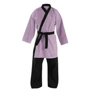 Purple Kung Fu Uniform Martial Arts Gi Kimono Top Pants <b>Black</b> <b>Belt</b> Color Blocked Set Unisex - Product Image 1