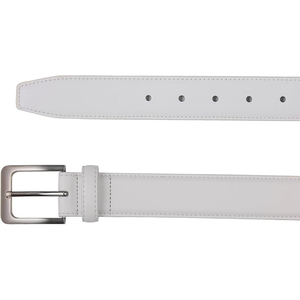 <b>White</b> Genuine <b>Leather</b> Formal Belt With Silver Rectangular Pin Buckle Solid Color Men's <b>Dress</b> Accessory - Product Image 2