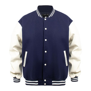 Fresh Arrival Blue <b>White</b> Letterman <b>Jacket</b> Snap Button Closure Ribbed Collar Comfortable Casual Daily Wear - Product Image 1