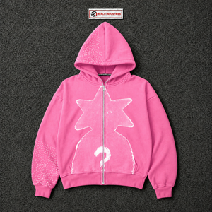 Sudadera con capucha rosa con estampado de estrella, estilo oversize, streetwear unisex, vintage, con efecto desgastado, cremallera completa, informal. - Product Image 5