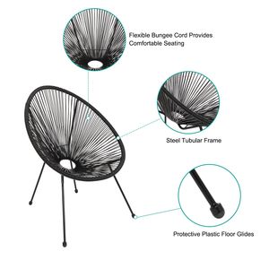 Set di Mobili da Bistrot Acapulco in 3 Pezzi per Esterni, Giardino e Patio - Nero con 2 Sedie e Tavolo con Piano in Vetro - Product Image 6