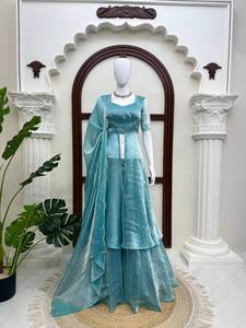 Vestido de Novia Tradicional Indio-Pakistaní de Seda Turquesa, Largo hasta el Suelo, Corte Holgado, Ropa Étnica para Mujer - Product Image 5