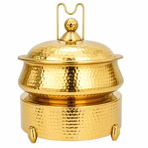 Plato de Servir de Metal Dorado con Tapa, Resistente al Calor, Duradero, Diseño Moderno y Lujoso, Juego de Vajilla - Product Image 1