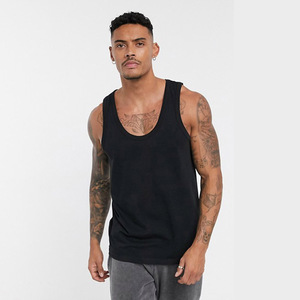 Men's <b>Black</b> Solid Color Cotton <b>Tank</b> <b>Top</b> O-Neck Casual Sleeveless Vest <b>Knitted</b> Plain Dyed Fit Style - Product Image 1