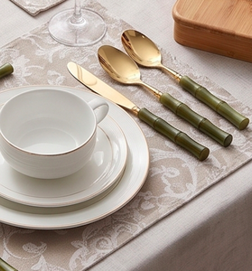 Elegante Juego de Cubiertos con Mango de Bambú y Acabado Dorado, Cuchara, Cuchillo y Tenedor Aptos para Lavavajillas, para Uso en Mesa de Boda - Product Image 6