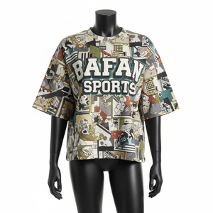 T-shirt ample pour femme en coton épais, imprimé sur toute la surface, style streetwear, avec logo personnalisé, t-shirts amples en coton pour femme - Product Image 1