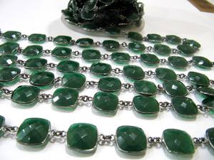 Cadena con Conector de Bisel para Piedra Preciosa de Ónix Verde Calcedonia de 13mm en Forma de Cojín/Briolette, Se Vende por Pie - Product Image 5