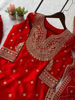 Ensemble Salwar Sharara Dupatta Rouge Lourdement Brodé Traditionnel pour Femme, Tenue de Mariage et de Fête, Designer, Séchage Rapide, FENDY