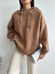Hoodie d'hiver pour femme de haute qualité, personnalisé, coupe oversize à épaules tombantes, brodé, avec poignets côtelés et cordon de serrage, vente en gros - Product Image 2