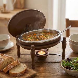 Vintage Oval Chafing Dish Stainless Steel <b>Food</b> <b>Warmer</b> with <b>Candle</b> Holder Buffet Serving for Middle East Home Restaurant Hotel - Product Image 3