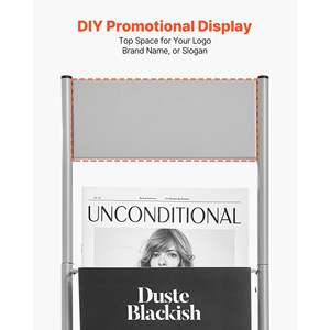 Présentoir de brochures portable en métal argenté à 10 pochettes, support de magazines sur pied, support de littérature, porte-catalogues pour journaux - Product Image 5
