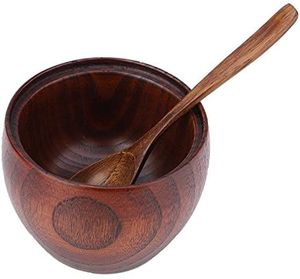 Antique Jujube Wood Seasoning <b>Jar</b> With Spoon Lid Handcrafted Round Kitchen Salt Sugar Storage Container Eco Friendly Pantry Case - Product Image 1