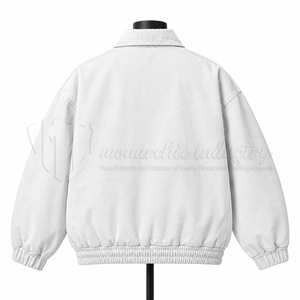Custom <b>White</b> Denim Bomber Jacket <b>Men</b> Unisex Zip Up Jacket Shirt Collar Casual Streetwear OEM ODM Manufacturer - Product Image 2