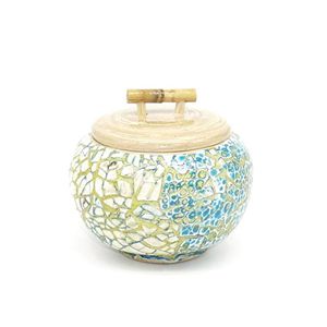 Pot décoratif en bambou naturel avec incrustation artisanale en nacre, récipient de rangement pour le café, le thé et les épices - Product Image 2