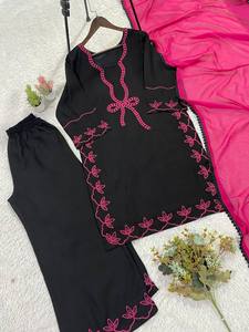 Women's Embroidered Straight Rayon kurta and Pant with Dupatta Set - Product Image 5