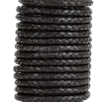 Cordon en cuir tressé plaqué argent 925 noir brillant de 5 mm pour la fabrication de bijoux tendance et esthétiques, accessoires pour kit de fabrication de bijoux