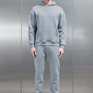 Ensemble de survêtement gris pour homme, couleur unie, manches longues, coton léger, vêtements de sport décontractés, respirant, séchage rapide, cordon de serrage - Product Image 1