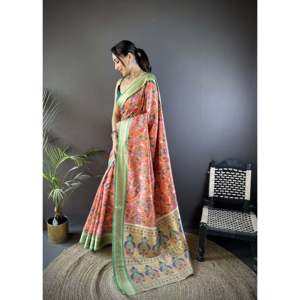 Sari Paithani de Seda Lichi Pura Banarasi para Vestir de Noche - Product Image 3