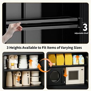 Armadio Dispensa da Cucina in Acciaio Nero da 72 Pollici con Ampio Piano di Lavoro, Ripiani Regolabili e Ganci, Stile Moderno Resistente per Appartamenti - Product Image 6