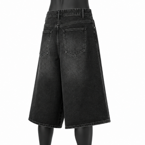 Shorts en jean baggy noirs pour hommes, coupe ample, délavés, OEM ODM, vente en gros, fabricant de shorts en jean streetwear - Product Image 4