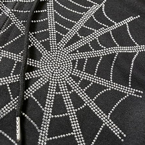 Sudadera Negra con Capucha y Cierre para Hombre, Estampado de Telaraña Brillante, Estilo Casual para Otoño - Product Image 6