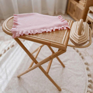 Tabla de planchar infantil de ratán botánico hecha a mano con patas en X estables y cubierta de tela, ideal para que los niños creativos jueguen a fingir. - Product Image 1