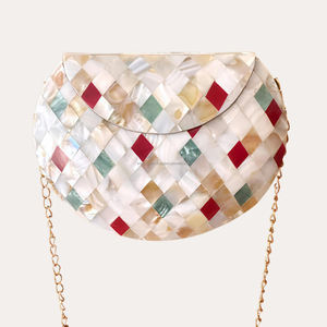 Handmade Mother of Pearl <b>Clutch</b> Purse <b>Gold</b> Chain Iridescent Mosaic Evening <b>Bag</b> for Woomans Weddings & Special Occasions - Product Image 2