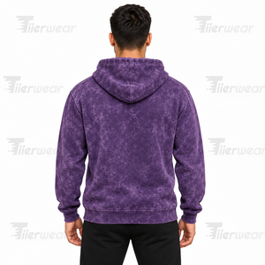 Sudadera con capucha morada para hombre con estampado de cuervo y luna, de forro polar, informal, de corte regular, para otoño, con efecto lavado ácido. - Product Image 4