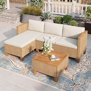 Conjunto de Sofás Esquineros de Mimbre para Exteriores, Muebles de Patio de Madera de Teca, Fabricante de Indonesia para Villas y Resorts - Product Image 1