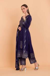 Conjunto de Kurti Floral de Algodón Tejido para Mujer con Pantalón y Dupatta – Atuendo de Calidad de Exportación - Product Image 4