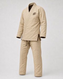 Shorts de BJJ beiges pour hommes, uniforme d'arts martiaux en coton, durable, uni, taille adulte, coupe régulière, logo sur le devant - Product Image 1
