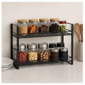 Étagère à épices en métal à 2 niveaux pour comptoir et placard, organisateur de rangement de cuisine noir peu encombrant pour bocaux et bouteilles, en promotion - Product Image 6