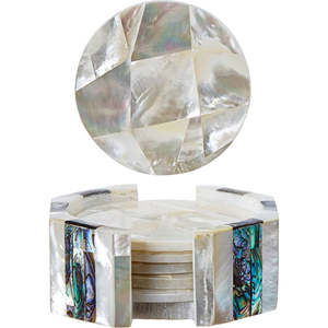 Black Mother of Pearl Coasters Luxury Mosaic Seashell Inlay Drink Coaster Round Iridescent MOP <b>Cup</b> <b>Mat</b> For Wholesale Corporate - Product Image 5
