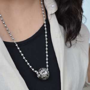 สร้อยคอจี้แฟชั่นสีเงินมีร่า Jaipur dhol - Product Image 2