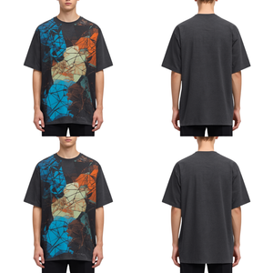 Camiseta Oversize de Algodón de Alta Calidad con Estampado Geométrico Abstracto y Hombros Caídos, Corte Holgado y Estilo Urbano - Product Image 4