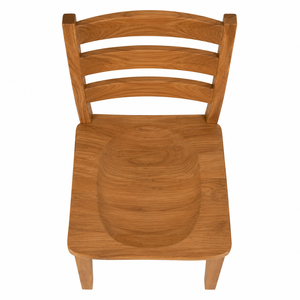 Chaise de salle à manger scandinave moderne en teck massif avec dossier en échelle courbé et assise en forme de selle, imperméable et écologique - Product Image 4