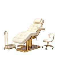 Lit de massage électrique de luxe doré pour salon de beauté, table de soin du visage et des cils avec lampe, chaise de cosmétique, mobilier de salon