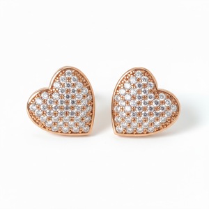 Pendientes de Corazón con Diamantes Engastados al por Mayor, Oro Puro de 14K y 18K, Diamantes de Laboratorio, Pendientes con Forma de Corazón, Regalo Romántico para Ella - Product Image 3