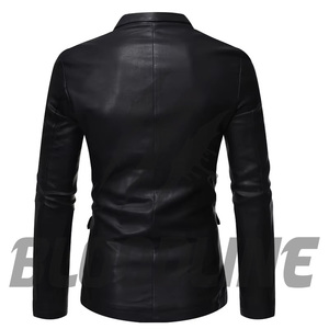 Men's Black PU <b>Leather</b> Blazer Slim Fit Turn-Down Collar Single Breasted Smart Casual <b>Jacket</b> Autumn Wear - Product Image 3